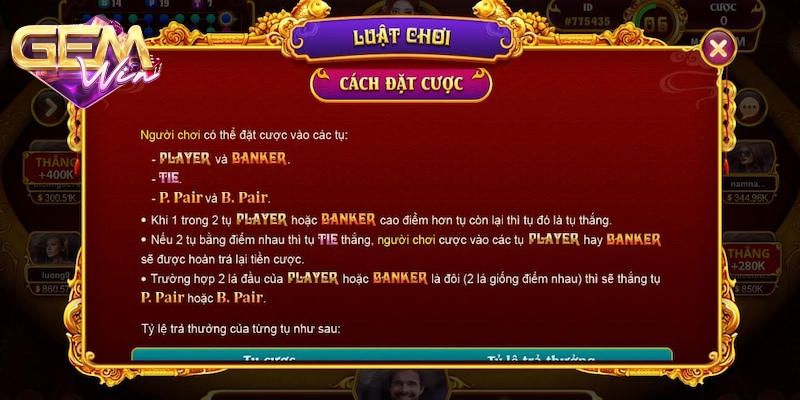 Quy Tắc Chơi Baccarat Gemwin